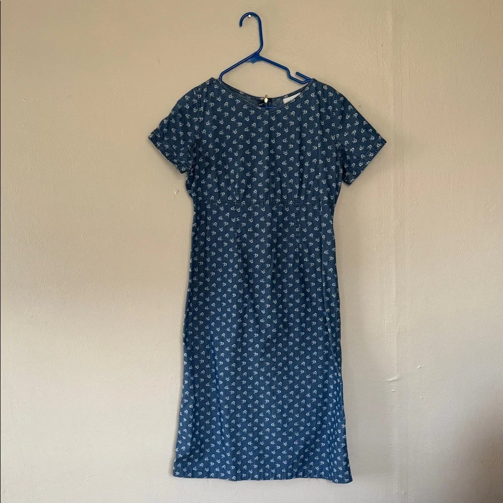 Vintage Liz Claiborne Navy Patterned Midi Dress 8 - Picture 1 of 6